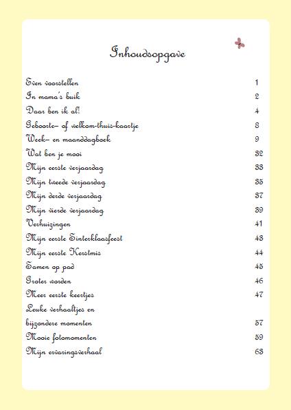 Inhoudsopgave babyboek
